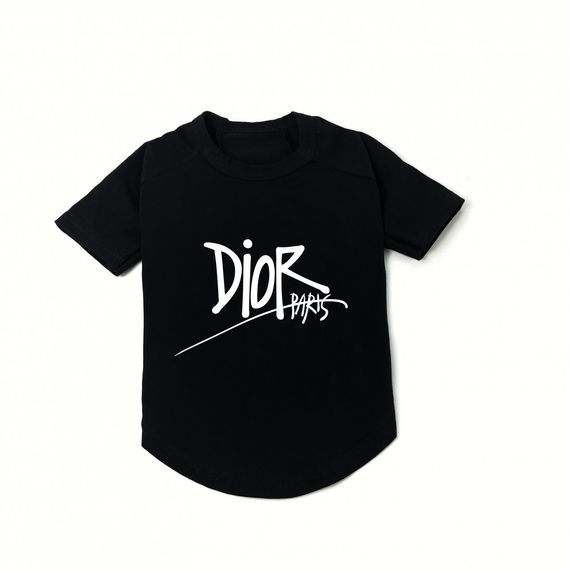 Брендовая футболка для собак Christian Dior с белой надписью, черная