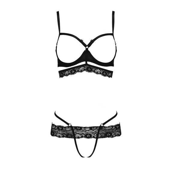 Комплект білизни Passion Exclusive SARIA SET OpenBra L/XL, black, стрепи, відкритий ліф, стрінги | Зображення 4