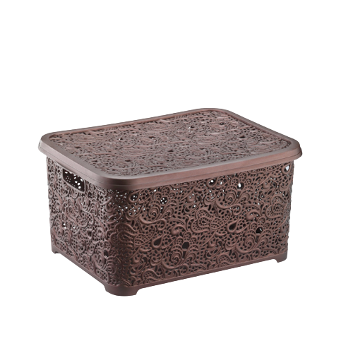 Корзина 10л с крышкой коричневая Ажур ELIF