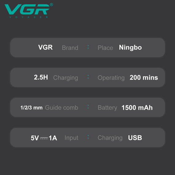 Триммер аккумуляторный VGR V-985, 4 насадки, LED дисплей | Зображення 6