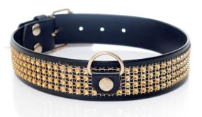 Нашийник зі штучної шкіри з кристалами Fetish Boss Series - Collar with crystals Gold, BS3300102 Sex Aura