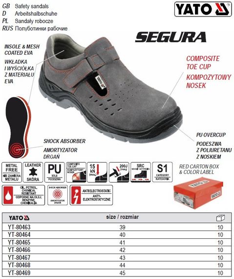 Полуботинки рабочие YATO Польша туфли SEGURA сандали кожа полиуретан размер 44 YT-80468