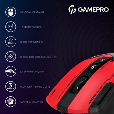 Мышка GamePro GM300R USB Red/Black (GM300R) | Зображення 2