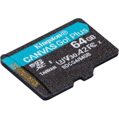 Карта памяти Kingston 64GB microSDXC сlass 10 UHS-I U3 V30 A2 Canvas Go Plus G4 (SDCG4/64GBSP) | Зображення 1