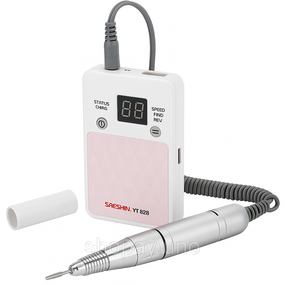 Фрезер Nail Drill YT‑928 — акумулятор 2600 mAh, 35 000 об/хв, індикатор заряду, 6 насадок, портативний, White