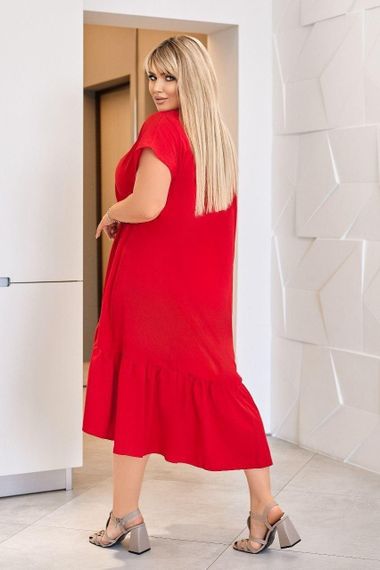 Жіноча сукня oversize SOLINNA  із софту великих розмірів 46–60, літня сукня вільного крою LI-5908 Червоний, 58-60