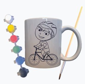 Набір для творчості кружка розмальовка "Дитина велосипедист" 330 мл біла