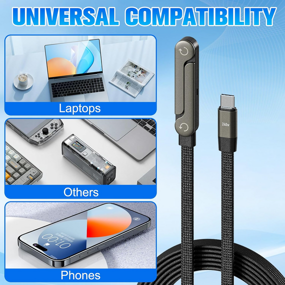 Кабель USB Type-C Type-C 240 W зі складаною підставкою 2 метри black | Зображення 6
