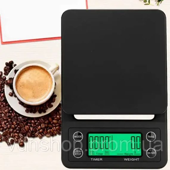 Весы с таймером для кофе Yieriy электронные для бариста с резиновым ковриком / весы настольные для кофейни,дома,ресторанов