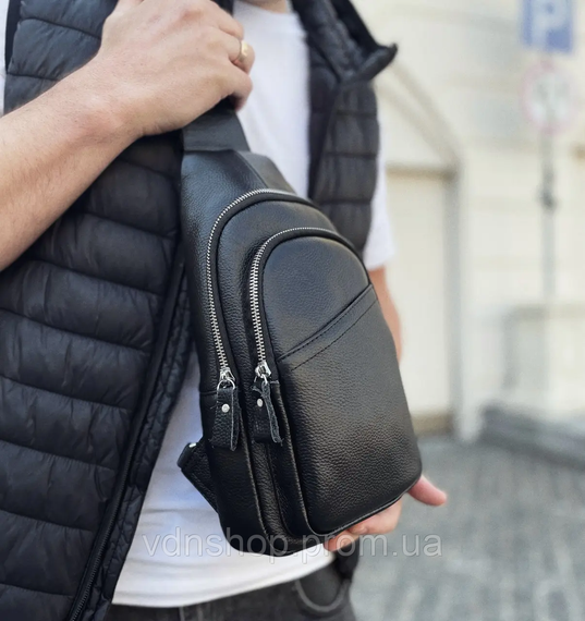 Сумка слінг чоловіча через плече 17х32х8, бананка з натуральної шкіри TIDING BAG A25F-515-1A чорна | Зображення 8