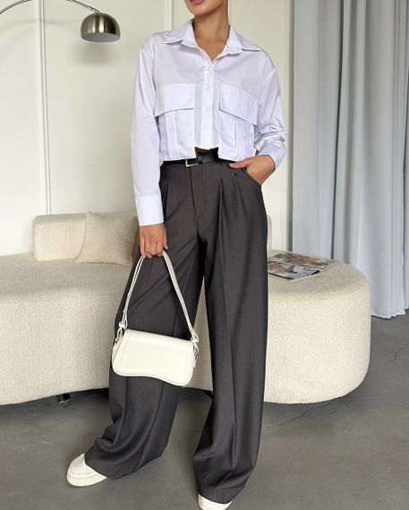 Женские широкие легкие штаны брюки палаццо со стрелками NA2012 цвет серый, размер 46/48 | Зображення 6