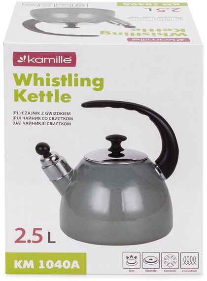 Чайник емальований Kamille "Boiling Water" 2.5л зі свистком, індукційний, оливковий | Зображення 6