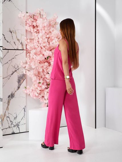 Женский летний костюм майка и брюки креп-жатка, UH379 размер 42, цвет розовый | Зображення 3