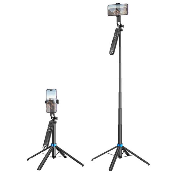 Монопод для селфі Hoco K22 Anti-shake з триногами + знімний BT пульт Black | Зображення 1