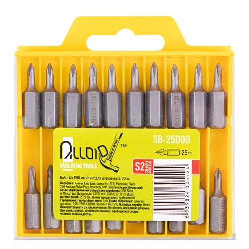 Alloid. Набір біт магнітних для шуруповерта  PH0 25мм, S2 (20шт) | Зображення 1
