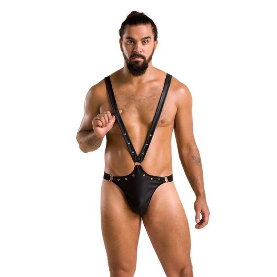 Мужское боди с люверсами Passion 028 HARRY S/M Black, экокожа, на лямках | Зображення 2