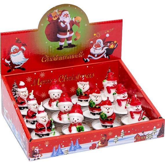 Свеча новогодняя "Санта Клаус, Снеговик" 10-81 размер 5 см, 12 штук