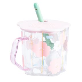 Чашка стеклянная 500 мл с ложкой и крышкой Розовый HP7213P
