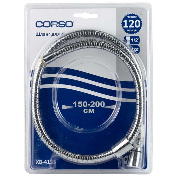 Шланг для ручного душу Corso 1/2" хромований розтяжний з підшипником 150-200 см (9691910) | Зображення 1