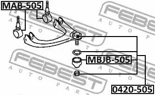 Опора кульова (передня/зверху) MITSUBISHI Galant 92-04, FEBEST (0420505) | Зображення 3