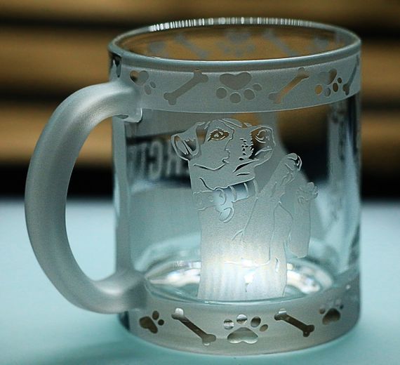 Скляна чашка кружка 320 мл  з гравіюванням Джек-рассел-терьер з кличкой подарунок для власника собаки