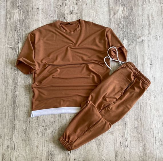 Мужской летний спортивный костюм в стиле оверсайз штаны + футболка FD201 цвет мокко, размер XL | Зображення 2