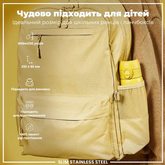 Пляшка для води металева ION8 600 мл Stainless Steel Yellow (I8SS600YEL) | Зображення 2