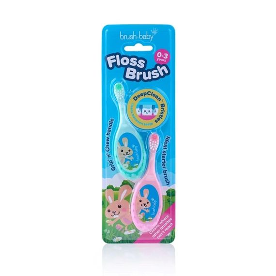 Дитяча зубна щітка Brush-Baby Flossbrush (від 0 до 3 років) Рожева / М'ятна (2 шт в уп)