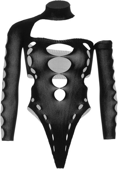 Безшовне боді на одне плече Leg Avenue Seamless thong back bodysuit, One Size, чорне sexstyle | Зображення 2