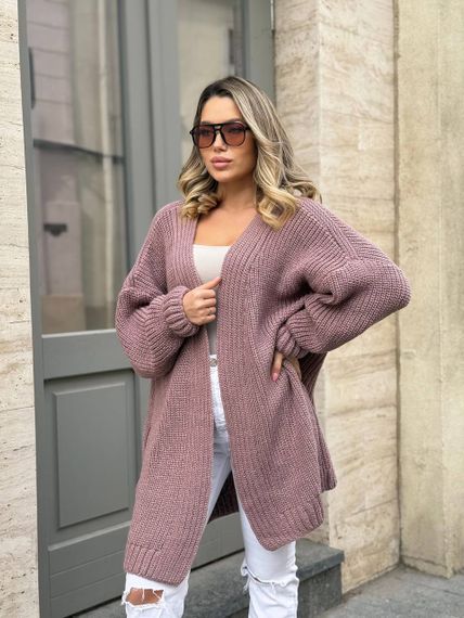 Жіночий трикотажний теплий кардиган оверсайз колір моко розмір onesize 44-54  ML5009 | Зображення 1