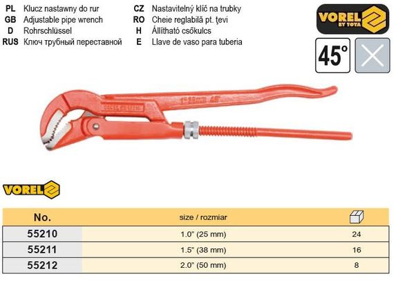 Ключ трубний карбонова сталь 1,0" 45° VOREL-55210