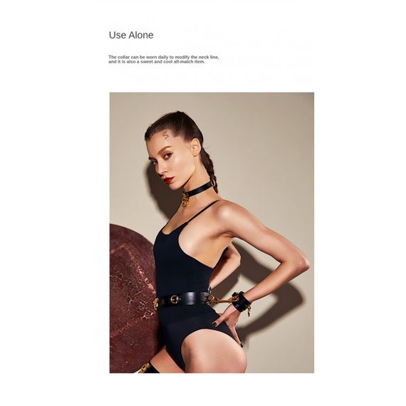 Нашийник-чокер з кільцем, італійська шкіра Leather Cosplay Choker UPKO, розмір L Sex Aura | Зображення 9