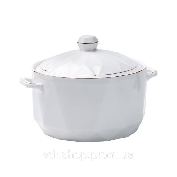 Супница фарфоровая с крышкой и ручками 1,4 л Белая HP1050 | Зображення 2
