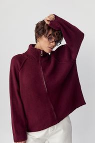 В'язаний кардиган на блискавці вільного фасону - бордо цвет, ONE SIZE (є розміри)