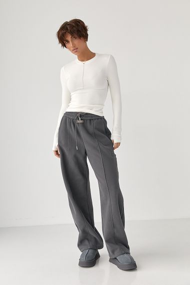 Однотонні теплі спортивні штани із затяжками внизу - сірий цвет, XL (є розміри) | Зображення 2