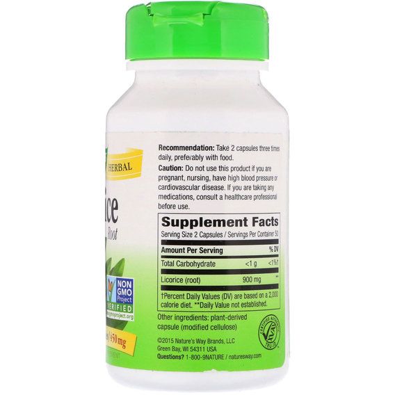 Корінь солодки Nature's Way Licorice Root 450 mg 100 Veg Caps | Зображення 1