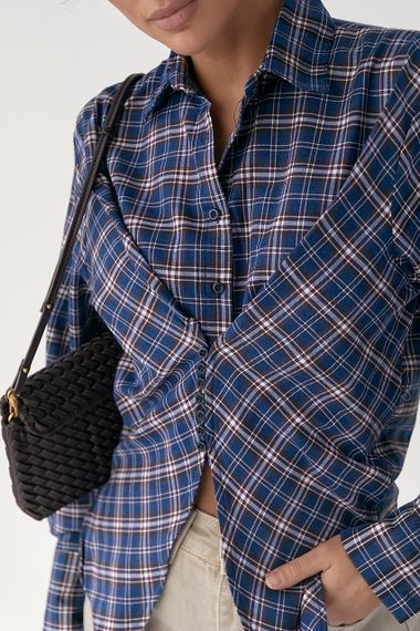 Сорочка в клітинку з акцентом на талію - синій цвет, M (є розміри) | Зображення 3