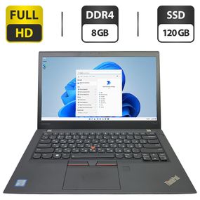 Ноутбук Lenovo ThinkPad T470s / 14" (1920x1080) IPS / Intel Core i7-7500U (2 (4) ядра по 2.7 - 3.5 GHz) / 8 GB DDR4 / 120 GB SSD / Intel HD Graphics 620 / WebCam б/в