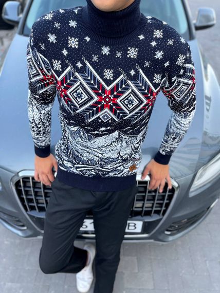Мужской новогодний свитер с узорами PA2654 цвет синий, размер L | Зображення 2