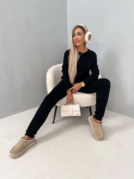 Женский теплый прогулочный костюм из ангоры кофта и штаны, LK144 цвет черный, размер 42/44 | Зображення 1