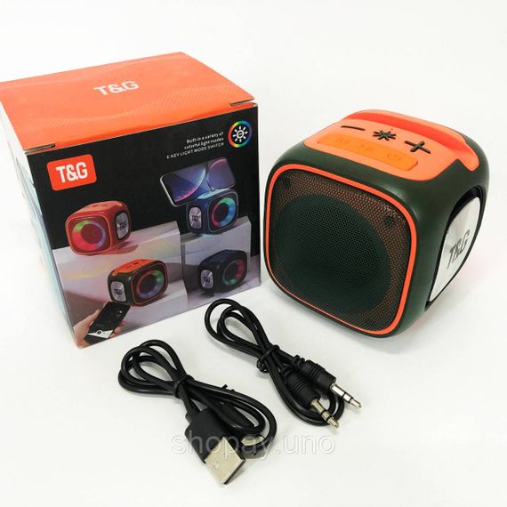 Портативная Bluetooth колонка TG359 7W с RGB подсветкой, аккумуляторная колонка для музыки. Цвет: зеленый | Зображення 9