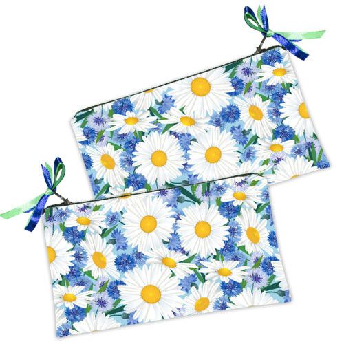 Косметичка жіноча Белые ромашки на голубом фоне 20х12 см (K_14M058)