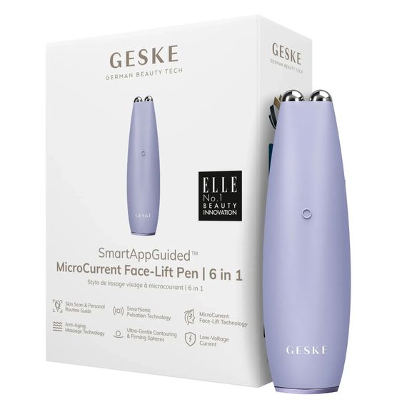 Мікрострумова ручка для підтяжки шкіри обличчя GESKE MicroCurrent Face-Lift Pen 6в1 white, Фіолетовий