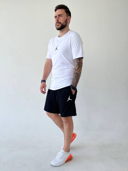 Мужской легкий летний костюм двойка с шортами, размер 50, цвет черный с белым | Зображення 1