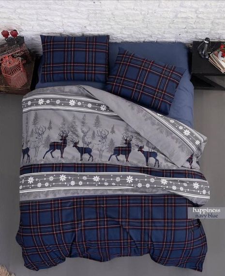 Комплект постільної білизни First Choice Flanel 200×220 см Happinies Navy Blue