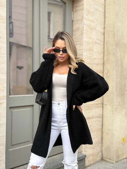 Женский вязаный теплый кардиган оверсайз цвет черный размер onesize 44-54   ML5009 | Зображення 5