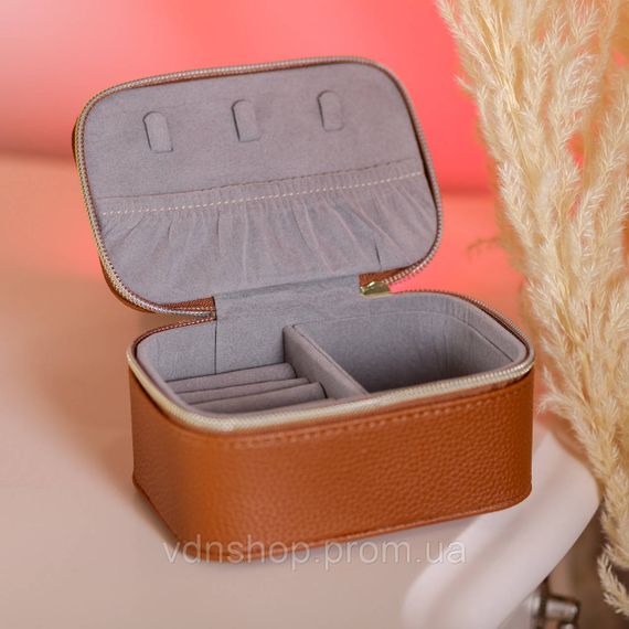 Шкатулка для украшений из эко кожи на молнии мини органайзер для ювелирных изделий HP-5-26BR | Зображення 4