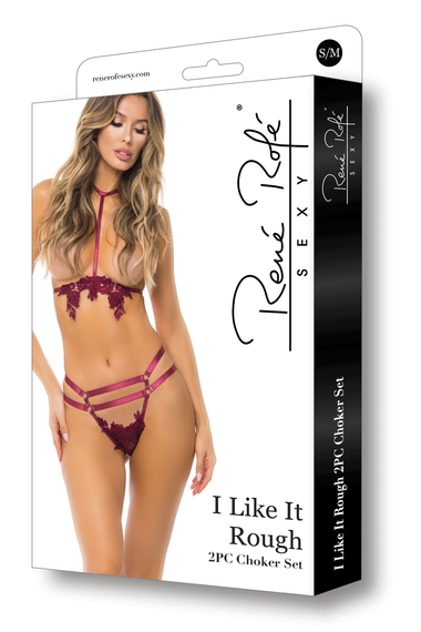 Комплект білизни I LIKE IT ROUGH 2PC CHOKER SET BURGUNDY, S/M | Зображення 2