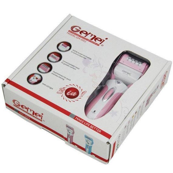 Епілятор депілятор жіночий електричний бездротовий + триммер + пемза 3 в 1 Gemei GM-3052 | Зображення 2