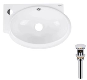 Комплект Qtap Leo: Раковина підвісна овальна ліва 430x285x160 мм White + Донний клапан PU02O (QT11115011LWN47332)